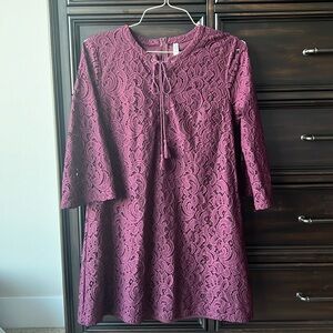 Plum Lace Overlay Tie Dress